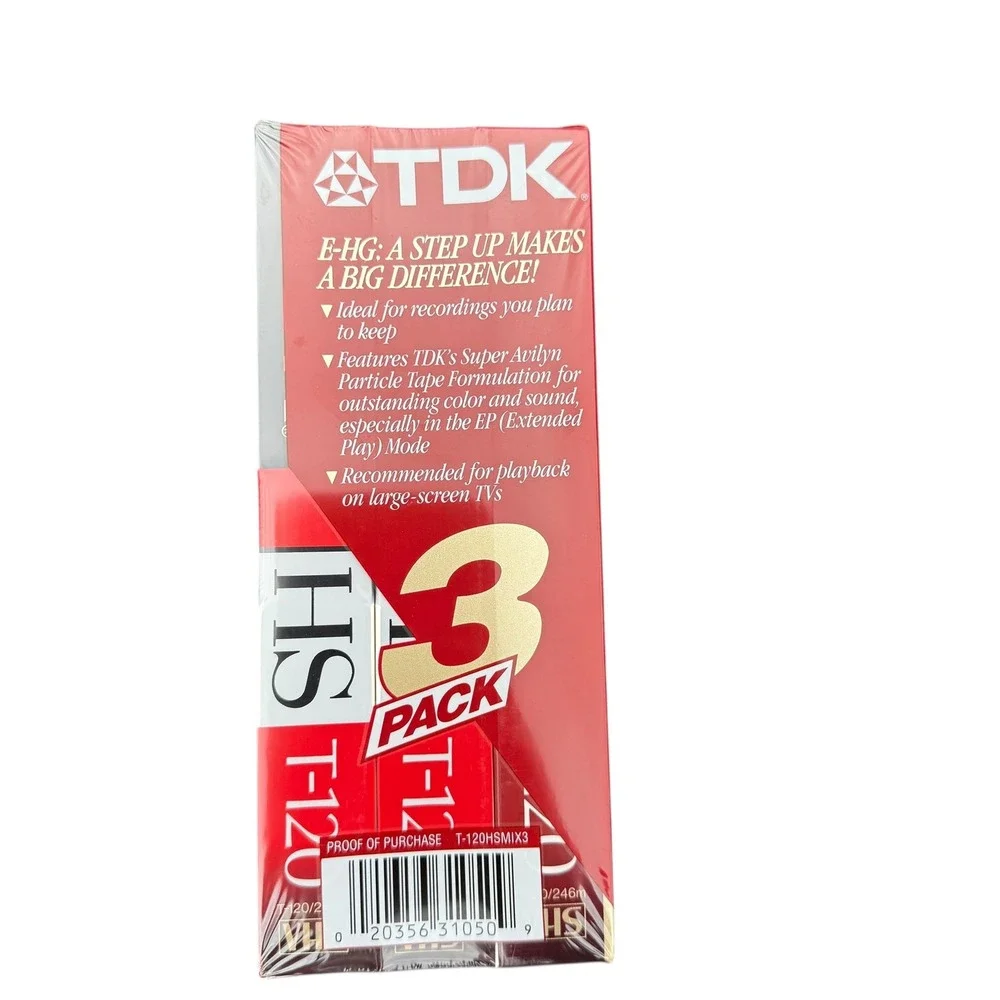 TDK VHS T-120 Blank Tapes 3 Pack Sealed HS + Bonus EHG New Super Avilyn EP